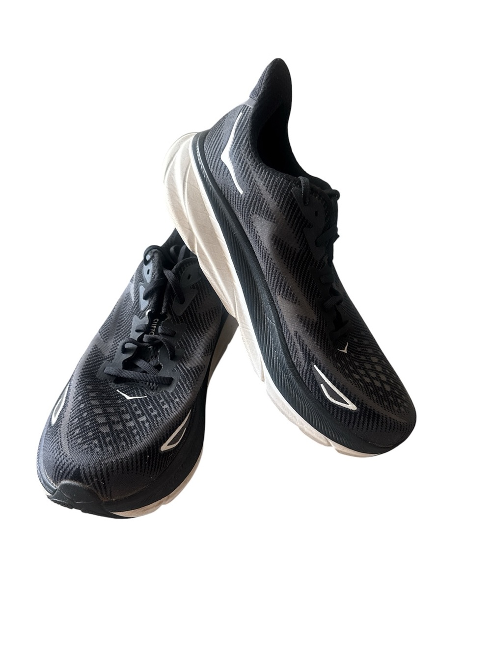 Hoka Black and White Clifton 9 Men's Athletic Running Shoes